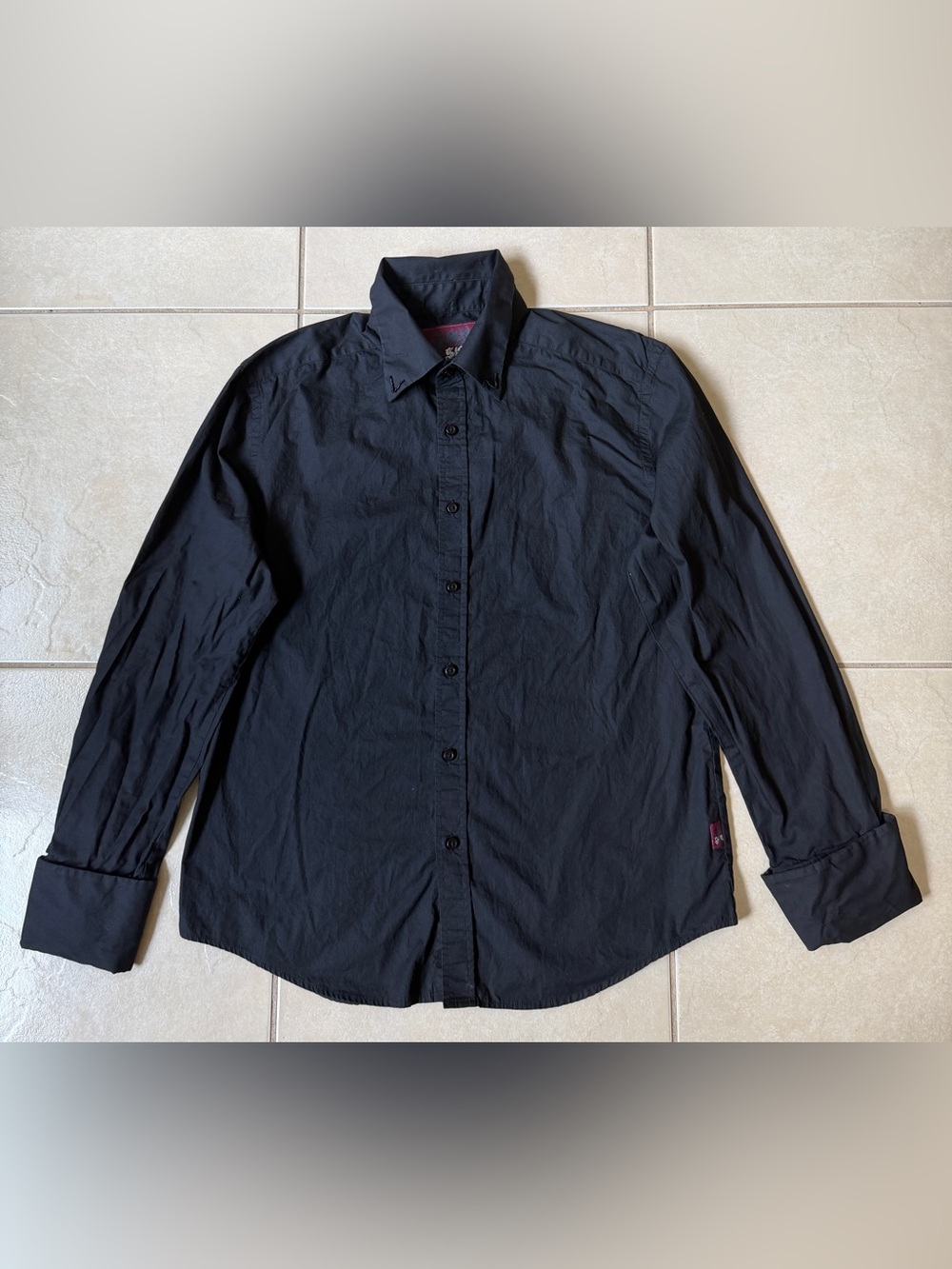 SQ Mens Black Dress Shirt XL Long Sleeve Beaded Gothic Embroidery Rhinestone